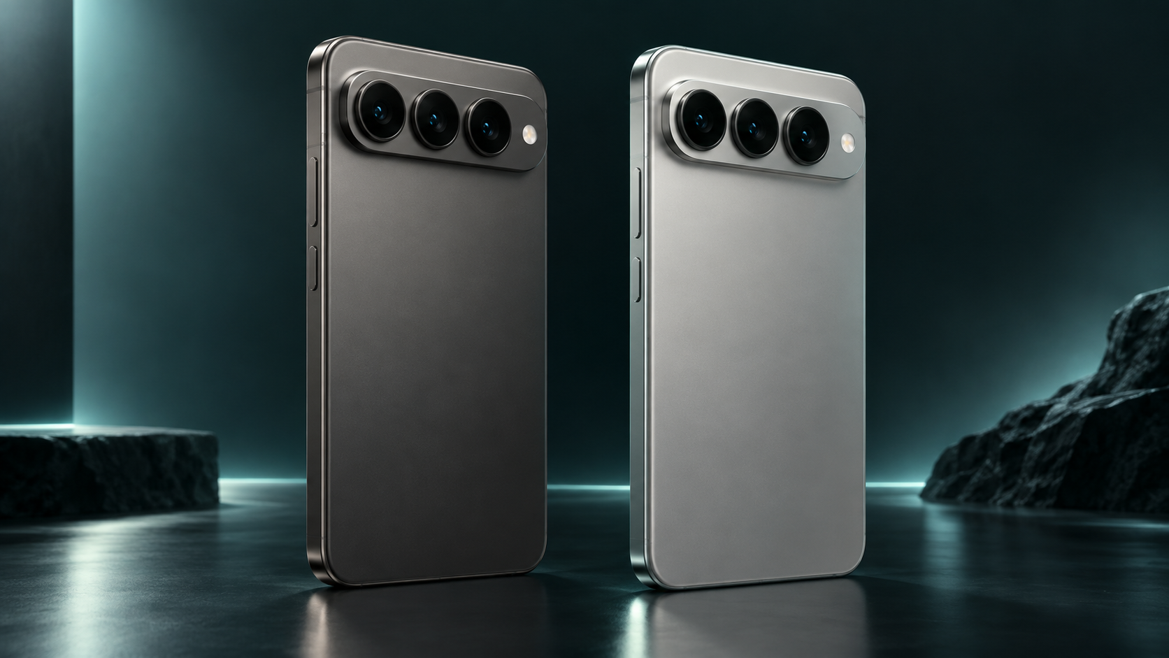 AI-generated 3D editorial illustration of iPhone 17 Pro and iPhone 18 Pro with rear camera systems